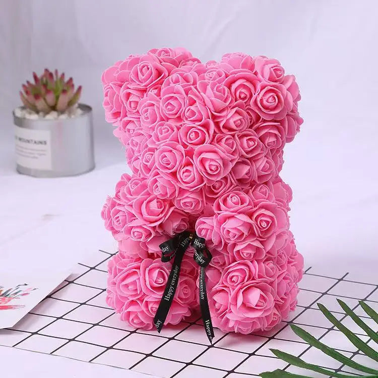 Teddy Rose Flower Bear with Box Romantic Valentines Day Gift Girlfriend Women Anniversary Wedding Party Supplies