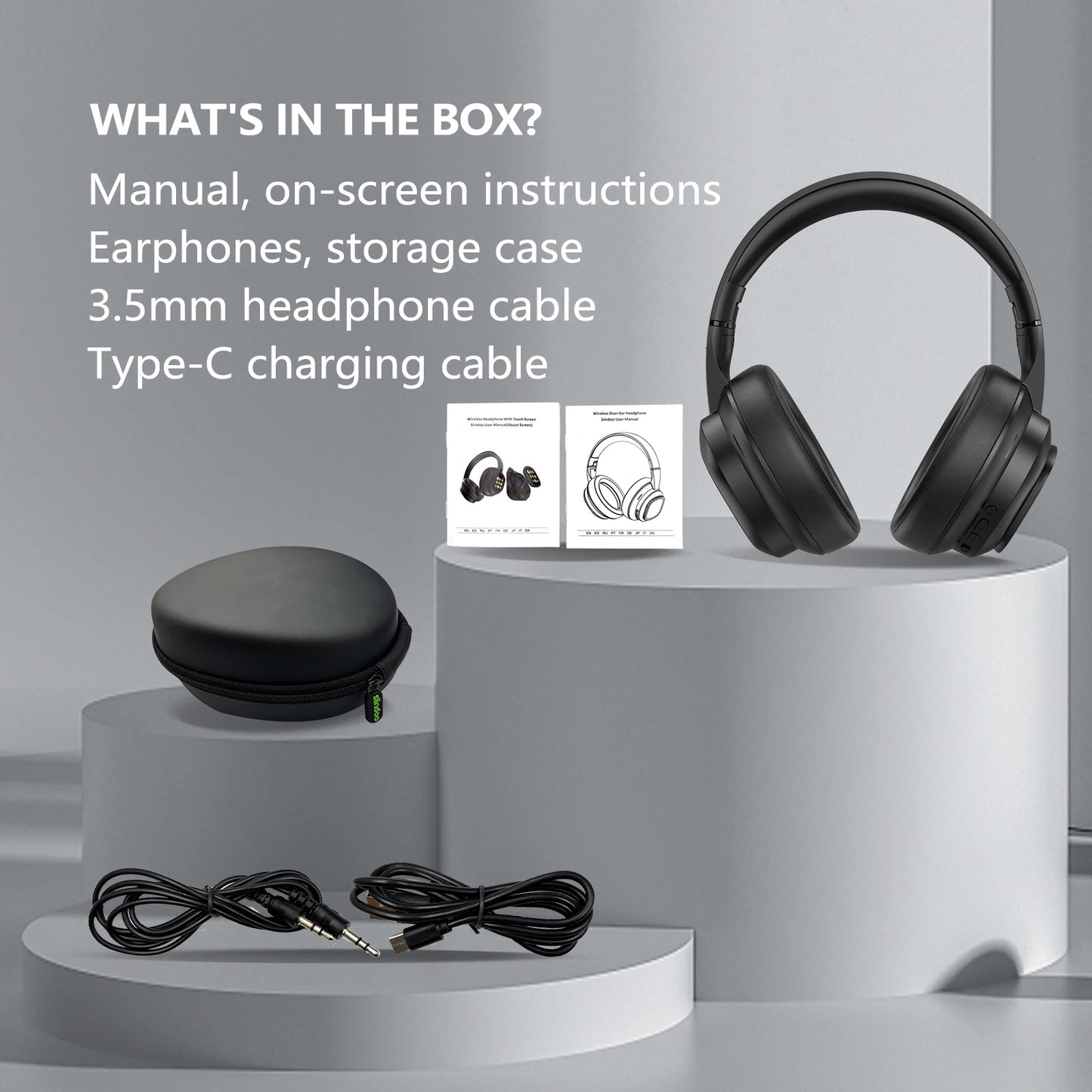 Siindoo Wireless Headphone with Detachable Full Color Touch Screen JH-822Plus AI Assistant Smart Chat Translation Function BT5.4