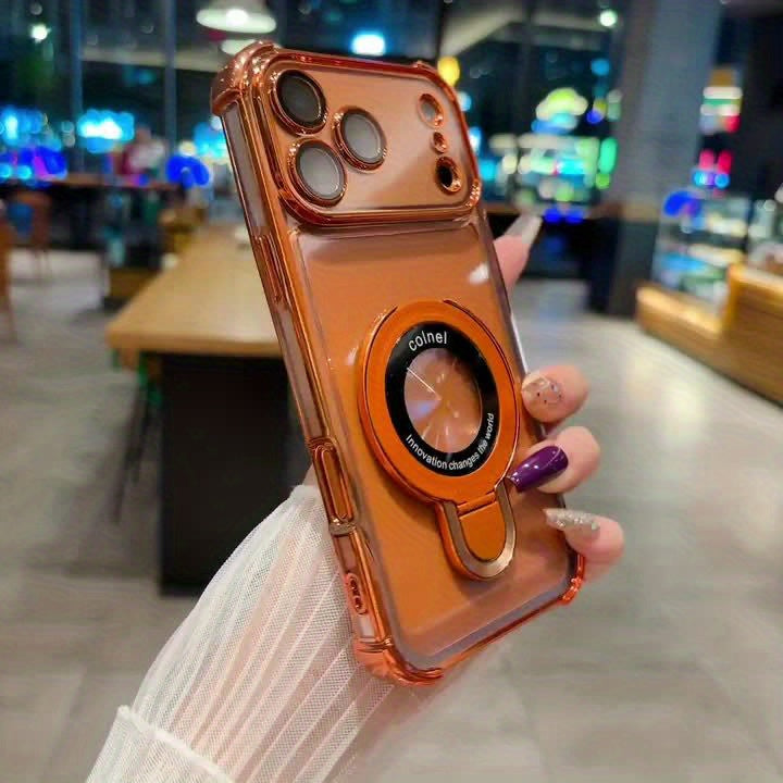 Phone Case: Suitable for IPhone17 Pro Max, Air Series, Luxury Transparent Acrylic Holder Mobile Phone Case, Supports Wireless Charging with Lens Film Protective Cover