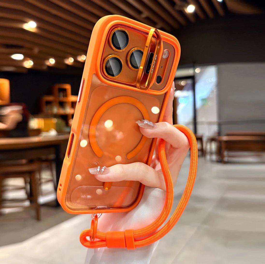 Phone Case: Phone Case Suitable for IPhone17pro Case Lanyard Camera Bracket Magnetic Case for iPhone 17 Pro Max 15 16 12 11 13 14 Plus Wrist Strap Hard Cover