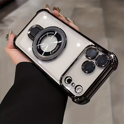 Phone Case: Suitable for IPhone17 Pro Max, Air Series, Luxury Transparent Acrylic Holder Mobile Phone Case, Supports Wireless Charging with Lens Film Protective Cover