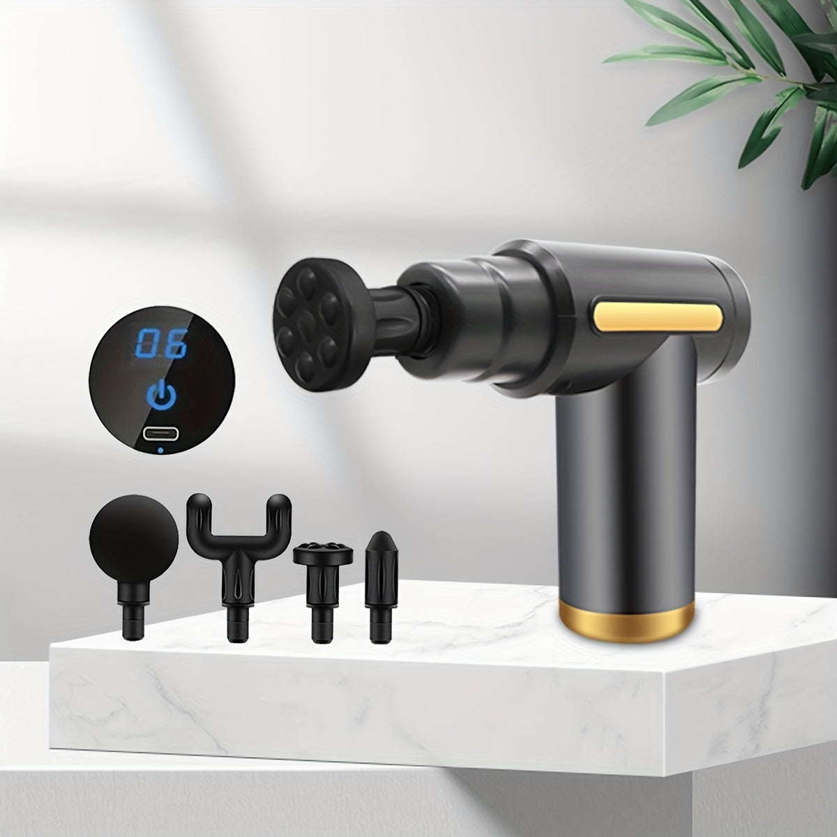 Electric Massage Gun For Athletes Ultra Silent Brushless Motor LED Screen 4 Heads USB Rechargeable