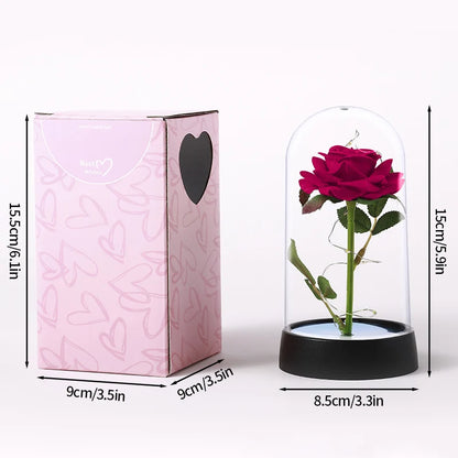 Rose Flowers Eternal Rose LED Light Foil Flower in Glass Cover Simulation Rose Flower Christmas Valentine's Day Gifts