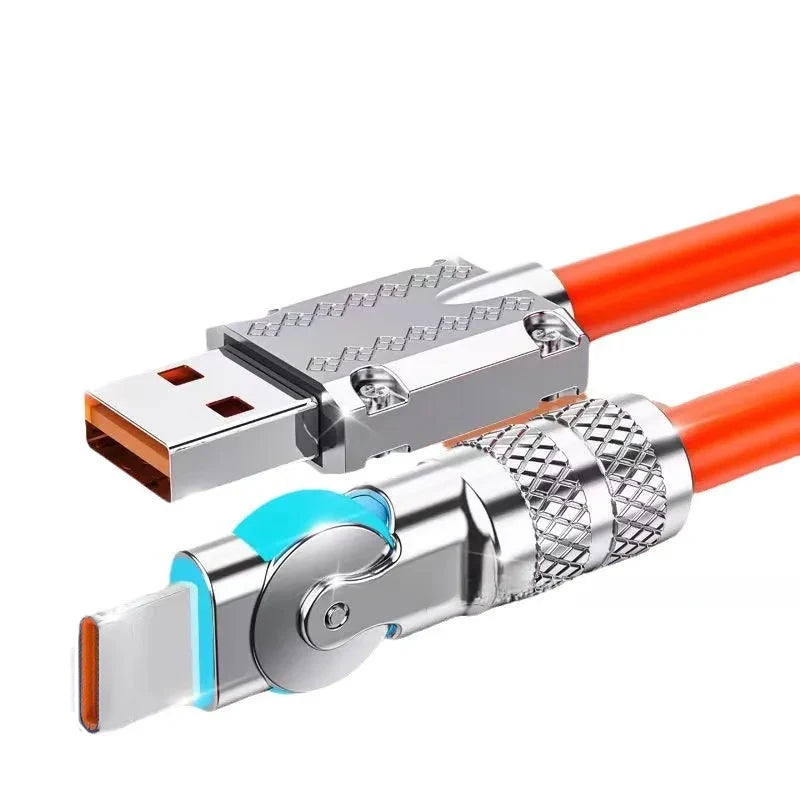 120W 7A fast charge USB C to Type-C cable 180 ° rotation liquid silicone cable for iPhone Xiaomi Redmi honor phone charger
