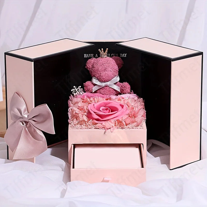 Heart Copper Zircon Pendant Necklaces With Cute Bear Rose Flower Gift Box New Christmas Friends Birthday Valentine Gifts