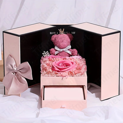 Heart Copper Zircon Pendant Necklaces With Cute Bear Rose Flower Gift Box New Christmas Friends Birthday Valentine Gifts