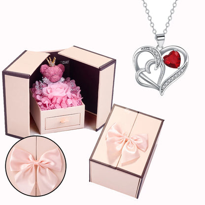 Heart Copper Zircon Pendant Necklaces With Cute Bear Rose Flower Gift Box New Christmas Friends Birthday Valentine Gifts
