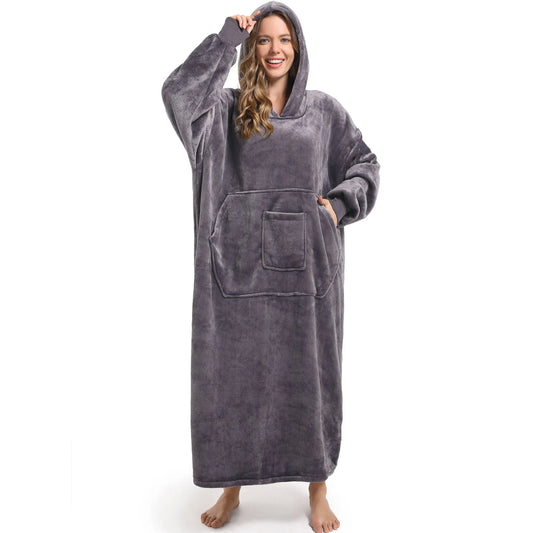 Unisex Winter Hooded Fleece Pajamas Pullover With Pockets Thick Warm Comfort For Cold Nights