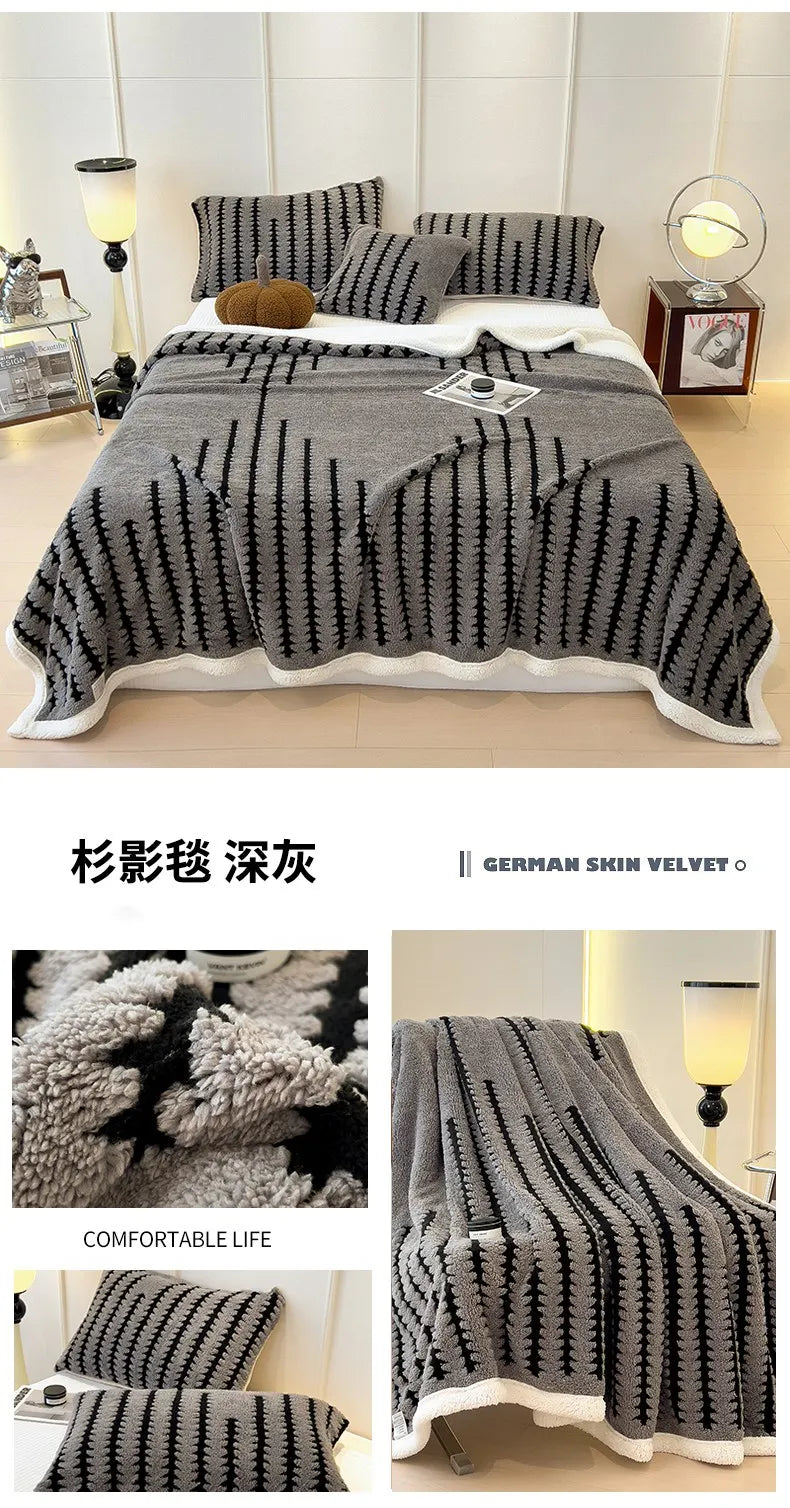 KDV Plush Blanket Ultra Soft Thick Fleece For Winter Warmth Geometric Striped Design For Sofa Bed And Bedroom For Adults