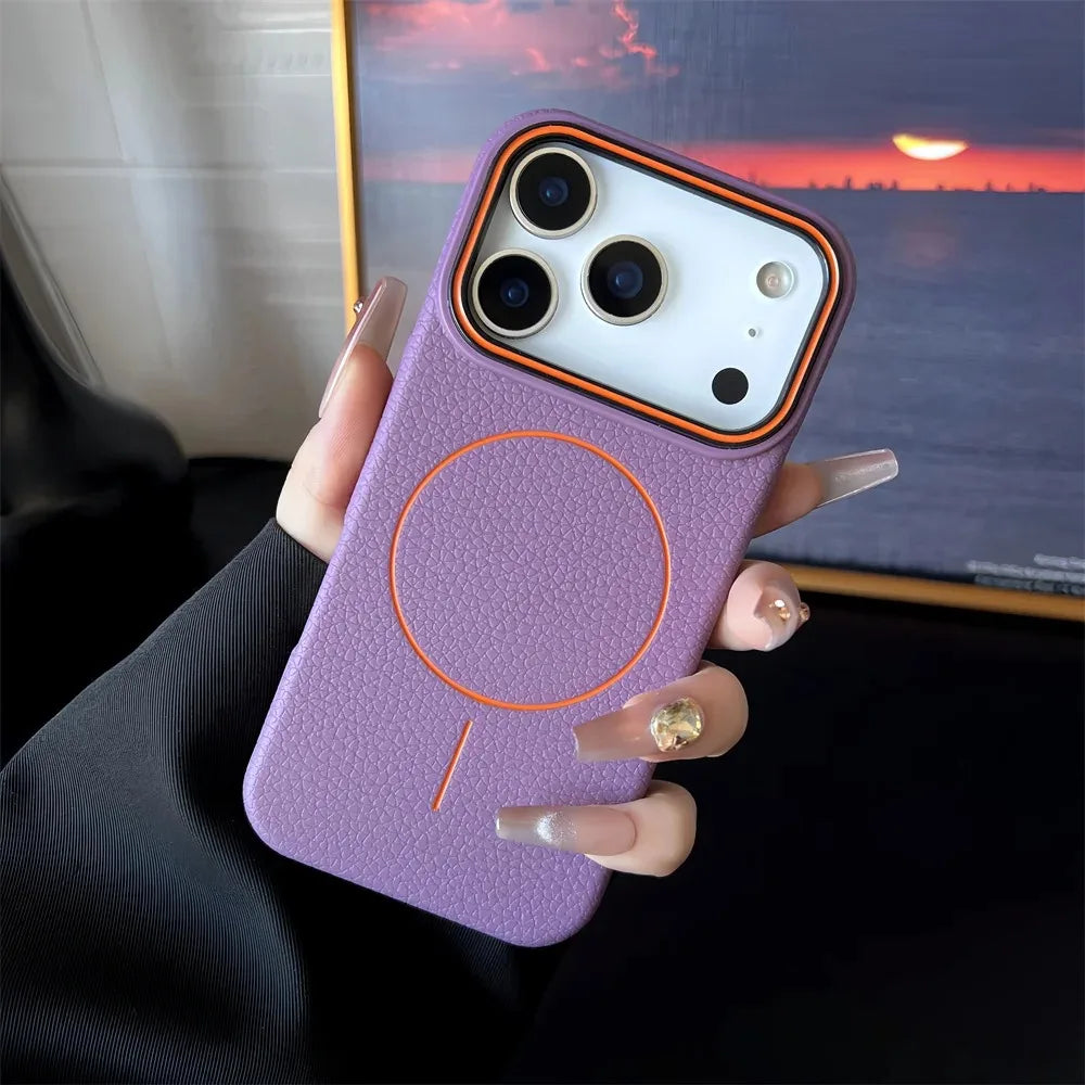 Frosted Hit Lichee Pattern Magnetic Phone Case For iPhone 11 To 17 Pro Max Dustproof MagSafe For Daily Use