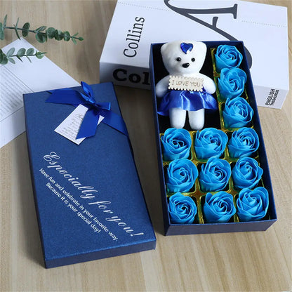 2026 Plush Bear Artificial Flower Gift Box Soap Rose Flowers 24K Gold Foil Rose Valentines Day Mother Day Gift Wedding Home Decor