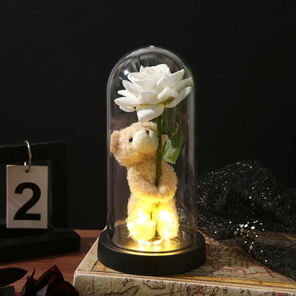 Artificial Eternal Rose Flowers LED Light Foil Flower in Plastic Cover Birthday Valentine's Day Gifts Wedding Party Supplies