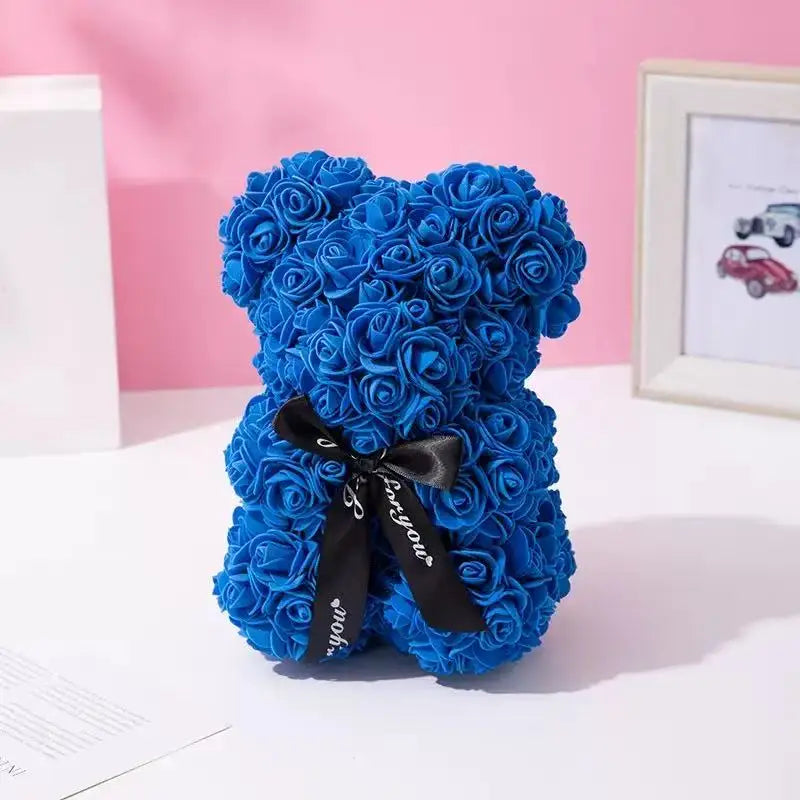 Teddy Rose Flower Bear with Box Romantic Valentines Day Gift Girlfriend Women Anniversary Wedding Party Supplies