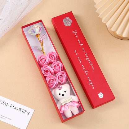 2026 Plush Bear Artificial Flower Gift Box Soap Rose Flowers 24K Gold Foil Rose Valentines Day Mother Day Gift Wedding Home Decor