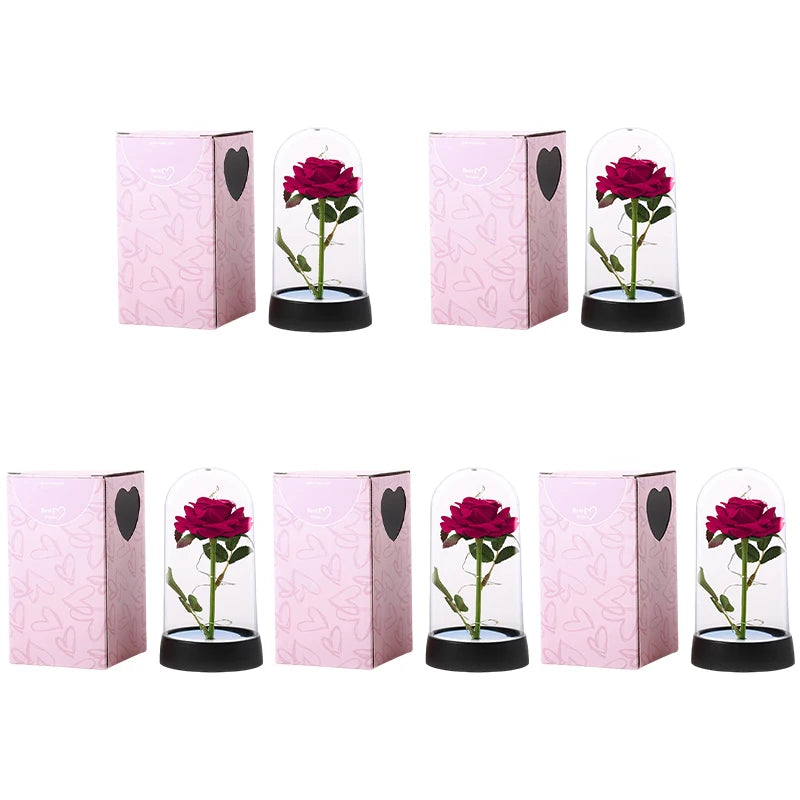Rose Flowers Eternal Rose LED Light Foil Flower in Glass Cover Simulation Rose Flower Christmas Valentine's Day Gifts