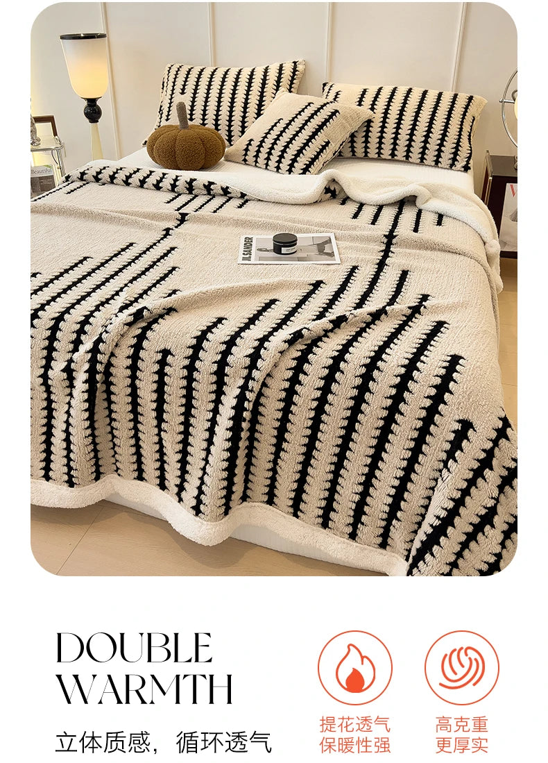 KDV Plush Blanket Ultra Soft Thick Fleece For Winter Warmth Geometric Striped Design For Sofa Bed And Bedroom For Adults