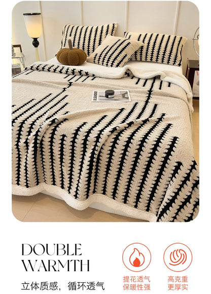 KDV Plush Blanket Ultra Soft Thick Fleece For Winter Warmth Geometric Striped Design For Sofa Bed And Bedroom For Adults
