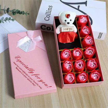 2026 Plush Bear Artificial Flower Gift Box Soap Rose Flowers 24K Gold Foil Rose Valentines Day Mother Day Gift Wedding Home Decor