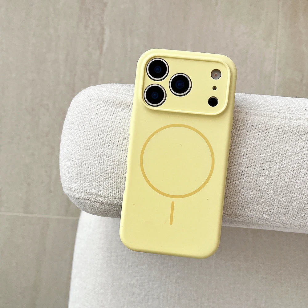 For Magsafe Magnetic Wireless Charging Luxury Solid Color Silicone Lens Protection Phone Case For iPhone17 Pro Max/17/17Pro Air