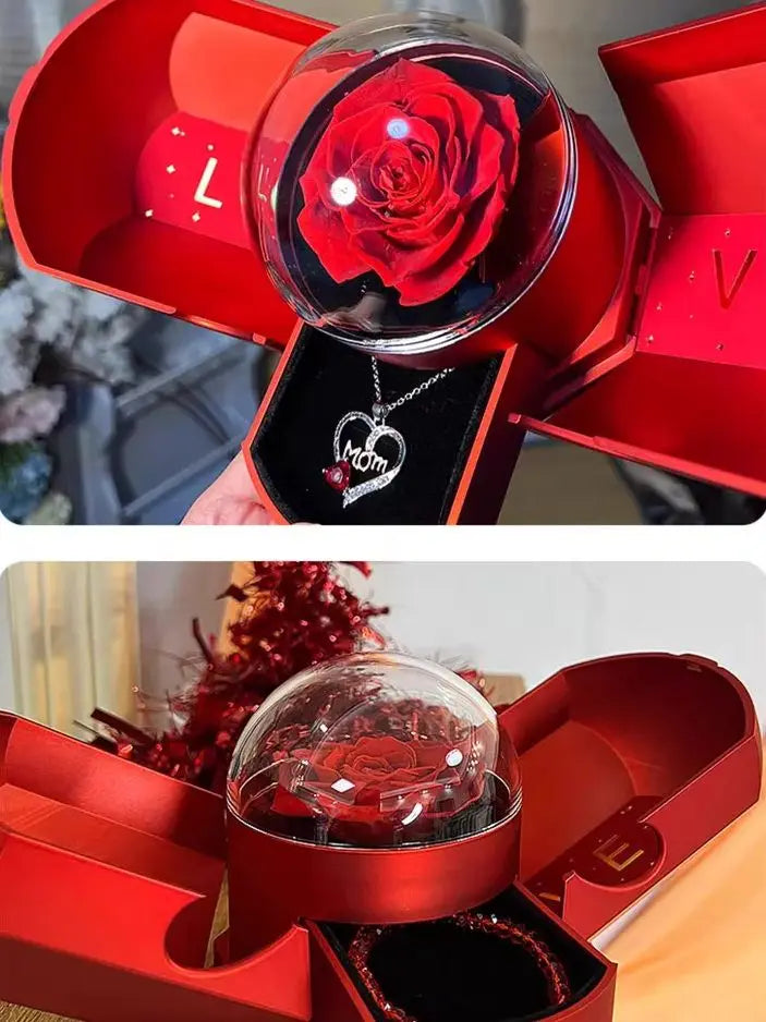 Surprise Flower Jewelry Box - Mysterious Unboxing with Rose Gold Dried Flowers & Hidden Love Drawer