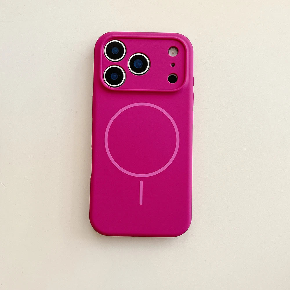 For Magsafe Magnetic Wireless Charging Luxury Solid Color Silicone Lens Protection Phone Case For iPhone17 Pro Max/17/17Pro Air