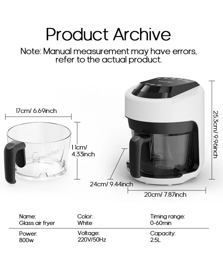 2.5L Air Fryer, Electric Hot fryer Oven Oilless Cooker with Touch Control & Nonstick Basket & Visible Window, Family Size