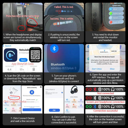 Siindoo Wireless Headphone with Detachable Full Color Touch Screen JH-822Plus AI Assistant Smart Chat Translation Function BT5.4