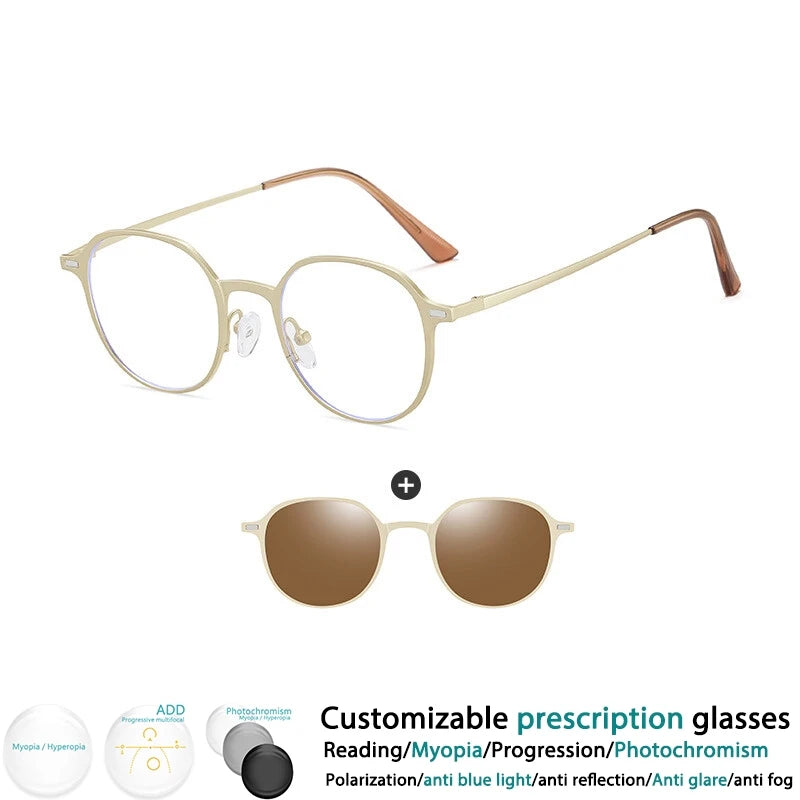 CCspace Round Polarized Clip On Glasses For Women Blue Light Blocking Lenses Customizable Prescription