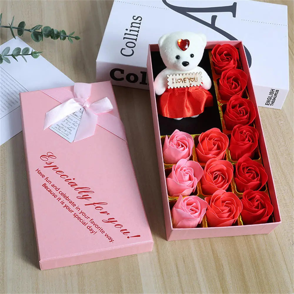 2026 Plush Bear Artificial Flower Gift Box Soap Rose Flowers 24K Gold Foil Rose Valentines Day Mother Day Gift Wedding Home Decor