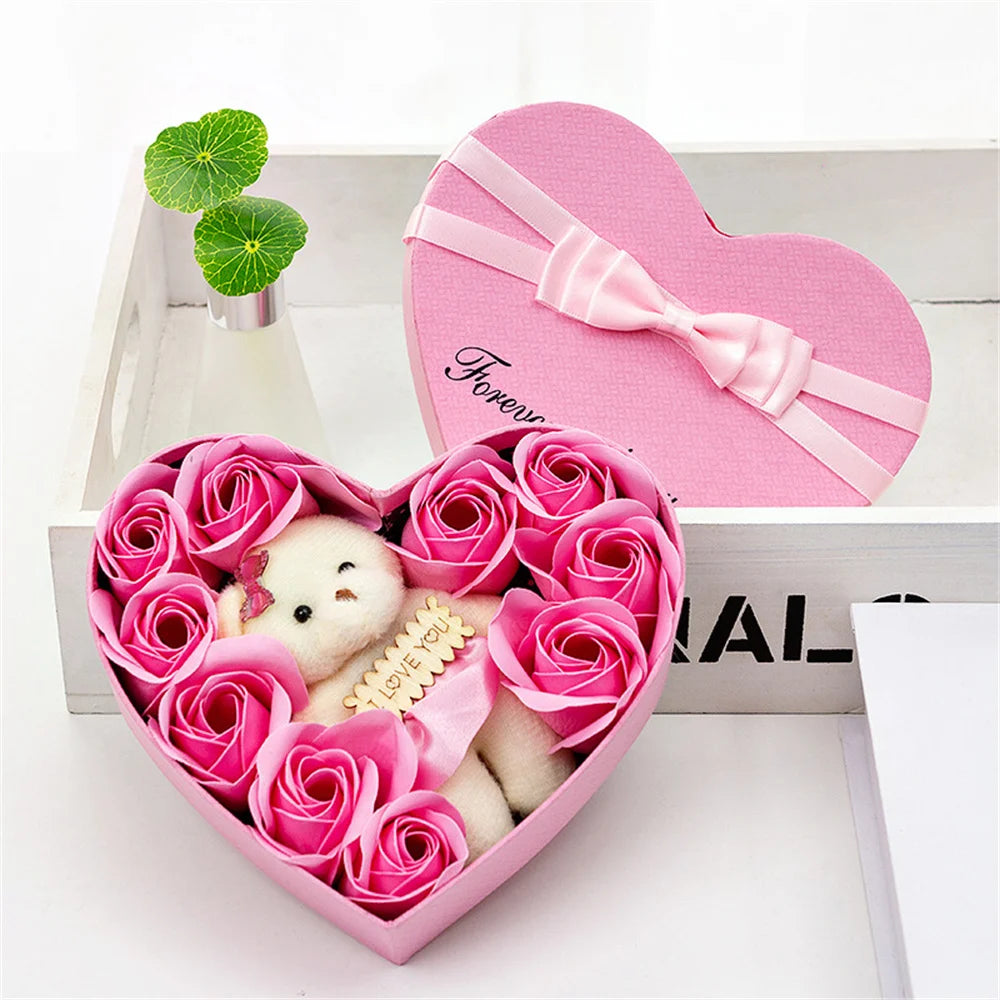 2026 Plush Bear Artificial Flower Gift Box Soap Rose Flowers 24K Gold Foil Rose Valentines Day Mother Day Gift Wedding Home Decor