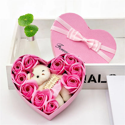 2026 Plush Bear Artificial Flower Gift Box Soap Rose Flowers 24K Gold Foil Rose Valentines Day Mother Day Gift Wedding Home Decor