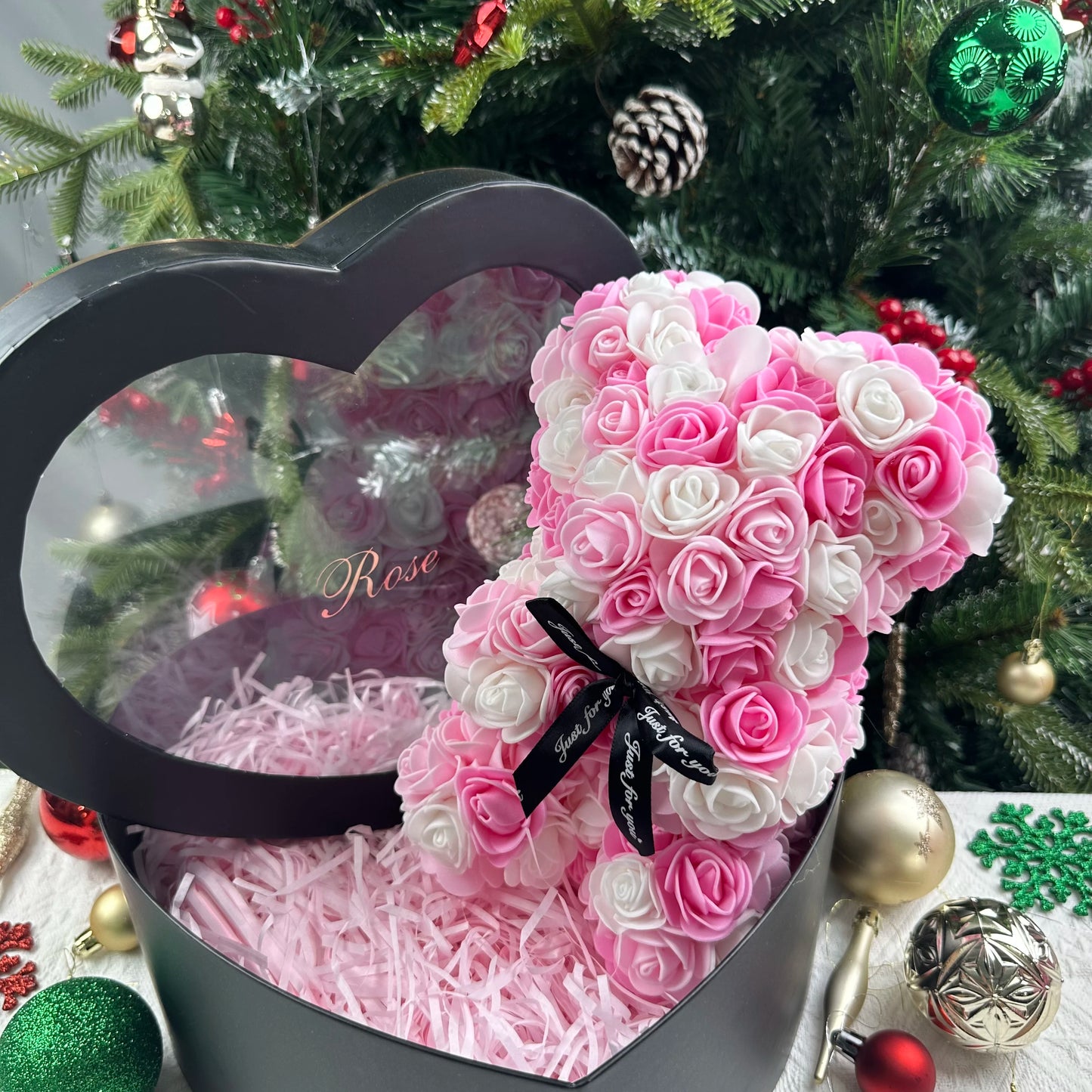 Teddy Rose Flower Bear with Box Romantic Valentines Day Gift Girlfriend Women Anniversary Wedding Party Supplies