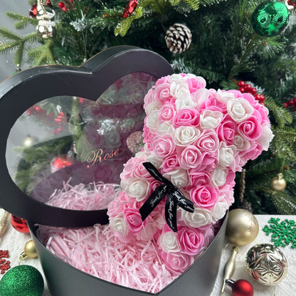Teddy Rose Flower Bear with Box Romantic Valentines Day Gift Girlfriend Women Anniversary Wedding Party Supplies