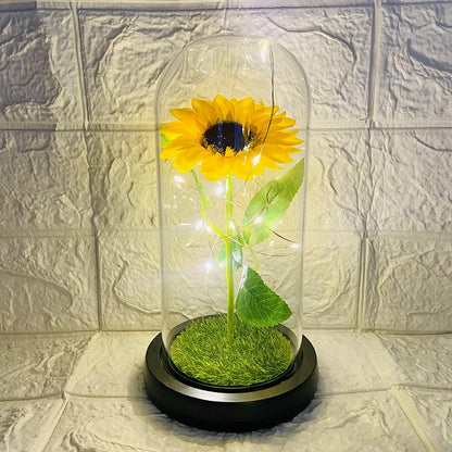 Artificial Eternal Rose Flowers LED Light Foil Flower in Plastic Cover Birthday Valentine's Day Gifts Wedding Party Supplies