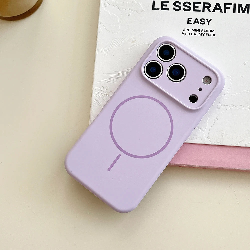 For Magsafe Magnetic Wireless Charging Luxury Solid Color Silicone Lens Protection Phone Case For iPhone17 Pro Max/17/17Pro Air