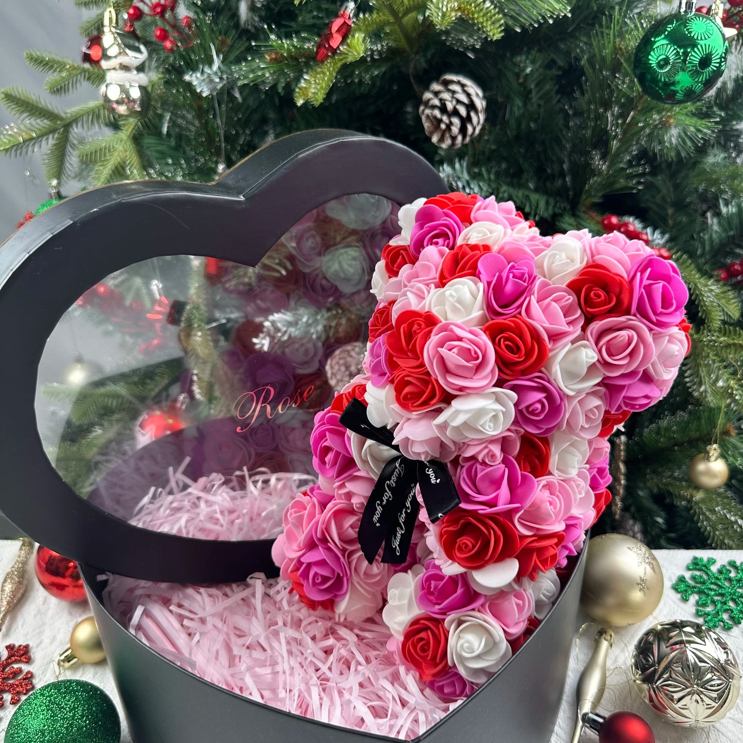 Teddy Rose Flower Bear with Box Romantic Valentines Day Gift Girlfriend Women Anniversary Wedding Party Supplies