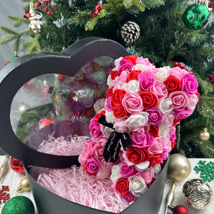 Teddy Rose Flower Bear with Box Romantic Valentines Day Gift Girlfriend Women Anniversary Wedding Party Supplies