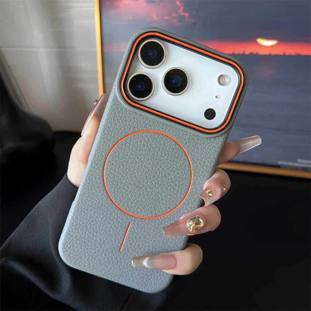 Frosted Hit Lichee Pattern Magnetic Phone Case For iPhone 11 To 17 Pro Max Dustproof MagSafe For Daily Use