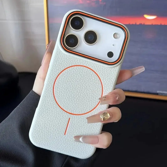 Frosted Hit Lichee Pattern Magnetic Phone Case For iPhone 11 To 17 Pro Max Dustproof MagSafe For Daily Use