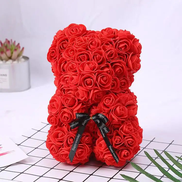 Teddy Rose Flower Bear with Box Romantic Valentines Day Gift Girlfriend Women Anniversary Wedding Party Supplies