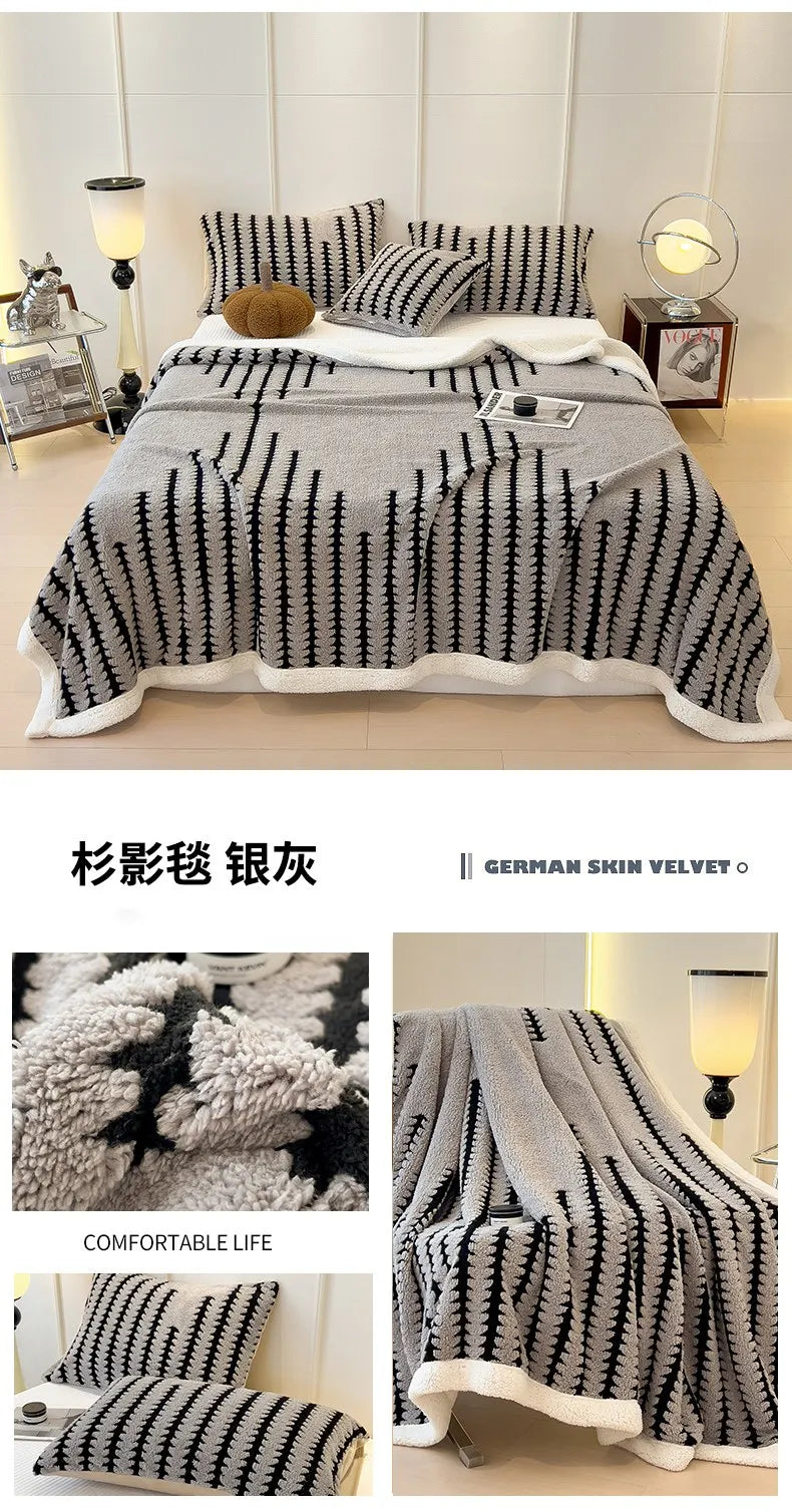KDV Plush Blanket Ultra Soft Thick Fleece For Winter Warmth Geometric Striped Design For Sofa Bed And Bedroom For Adults