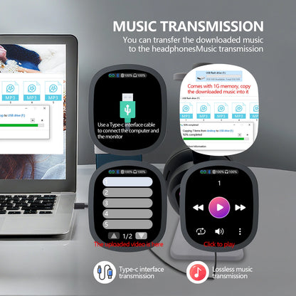 Siindoo Wireless Headphone with Detachable Full Color Touch Screen JH-822Plus AI Assistant Smart Chat Translation Function BT5.4