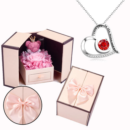 Heart Copper Zircon Pendant Necklaces With Cute Bear Rose Flower Gift Box New Christmas Friends Birthday Valentine Gifts