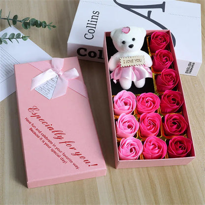 2026 Plush Bear Artificial Flower Gift Box Soap Rose Flowers 24K Gold Foil Rose Valentines Day Mother Day Gift Wedding Home Decor