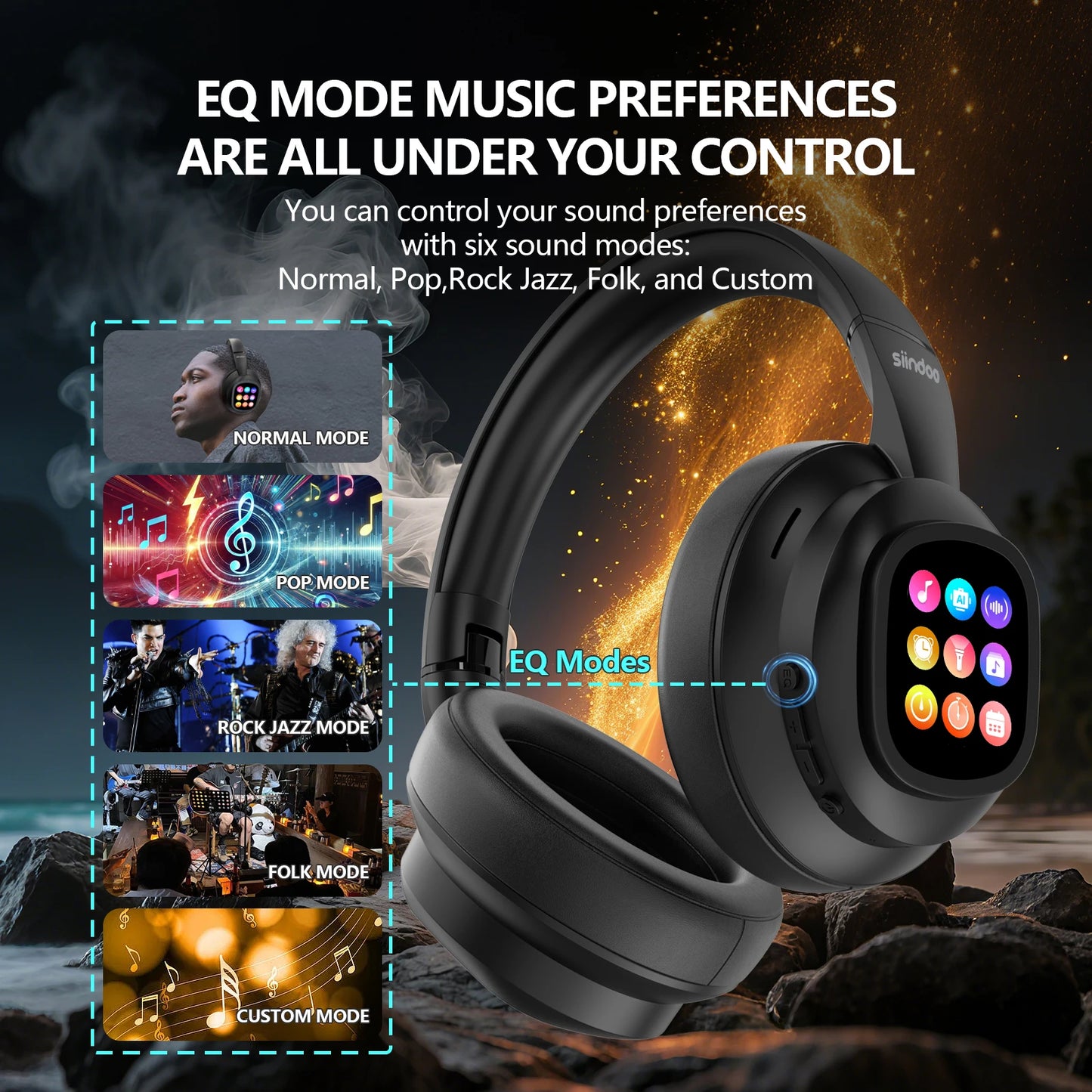 Siindoo Wireless Headphone with Detachable Full Color Touch Screen JH-822Plus AI Assistant Smart Chat Translation Function BT5.4