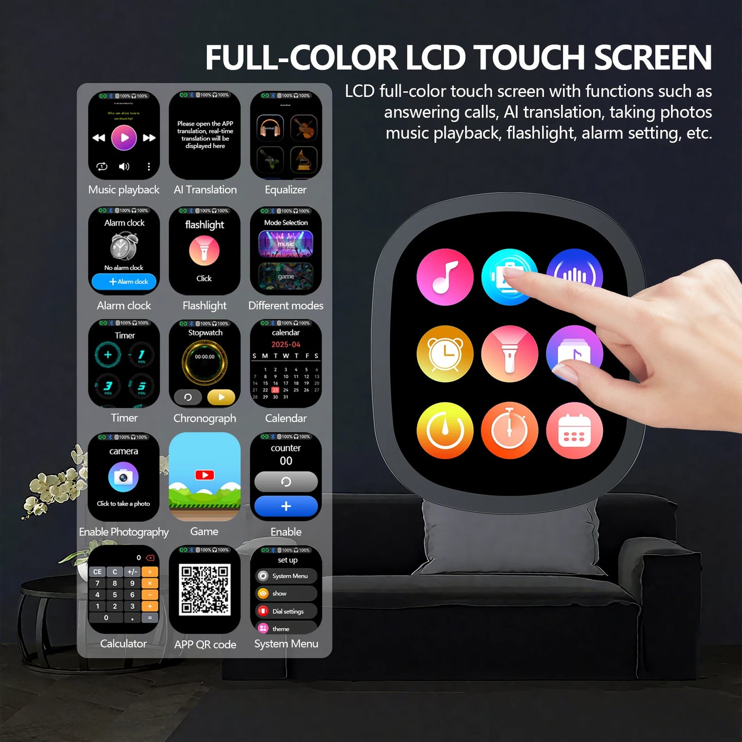 Siindoo Wireless Headphone with Detachable Full Color Touch Screen JH-822Plus AI Assistant Smart Chat Translation Function BT5.4