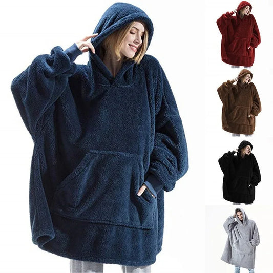 Women Winter Thick Warm Hooded Fleece Coat With Pockets Plush Double Fleece For Cold Weather