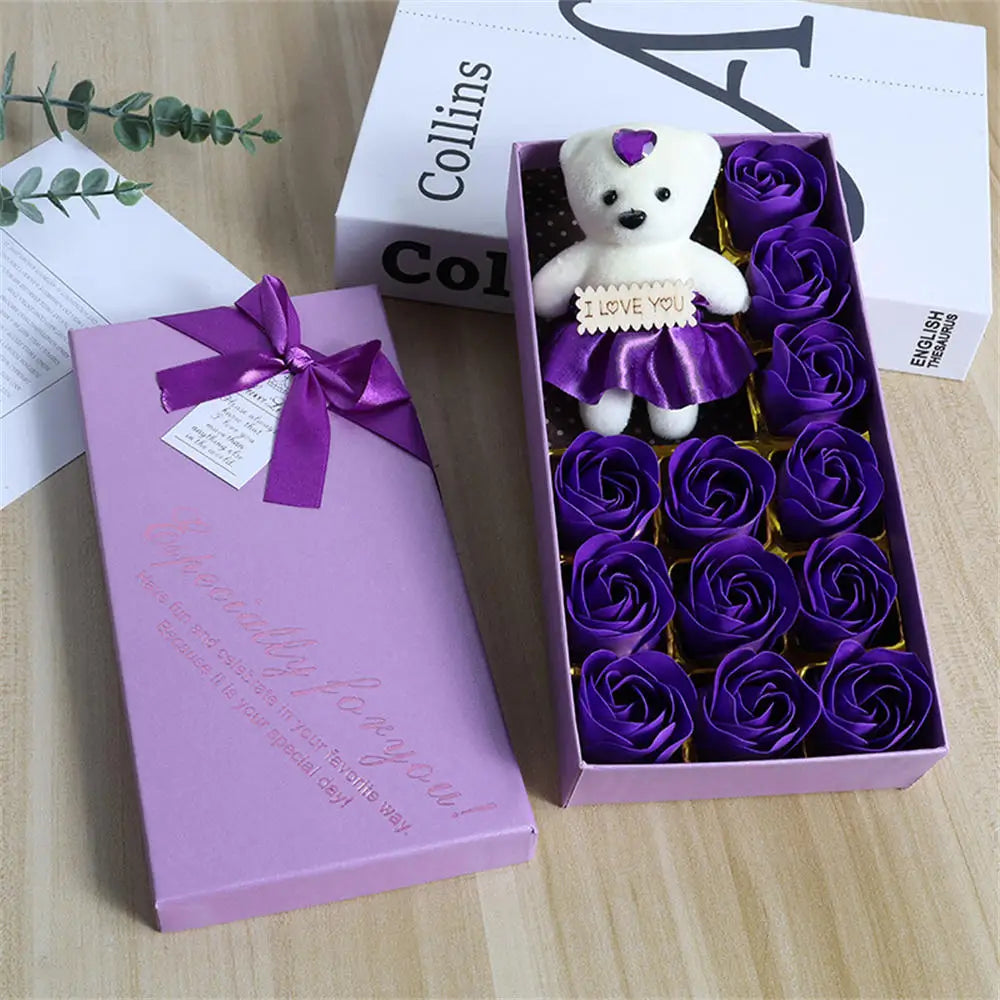 2026 Plush Bear Artificial Flower Gift Box Soap Rose Flowers 24K Gold Foil Rose Valentines Day Mother Day Gift Wedding Home Decor
