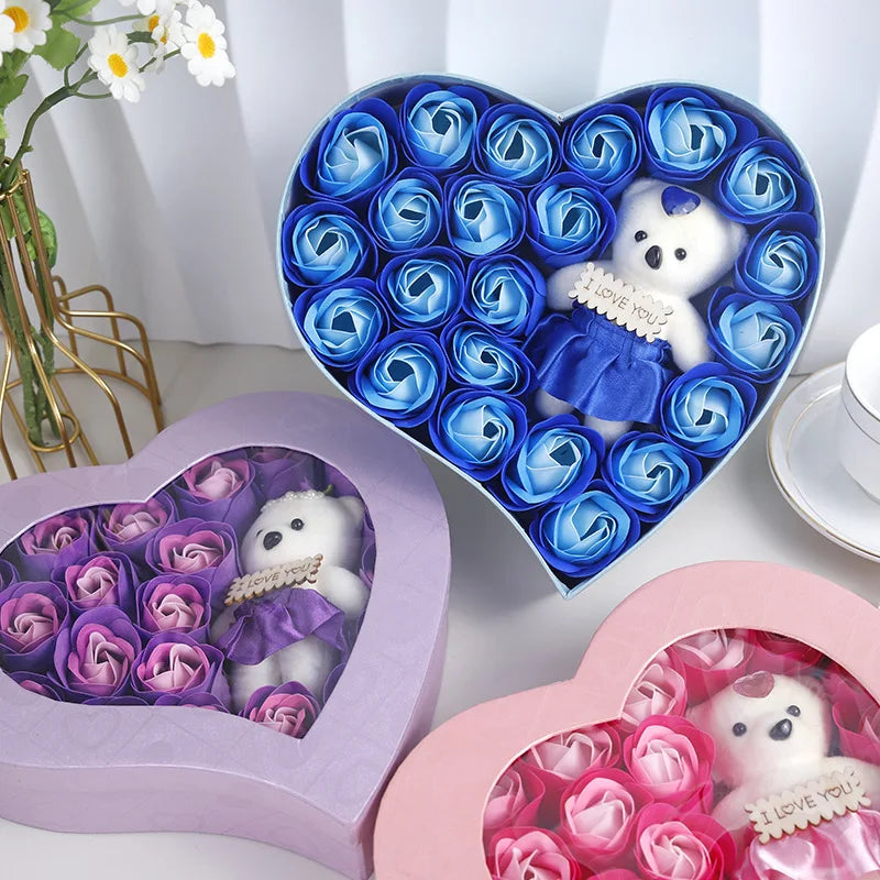 2026 Plush Bear Artificial Flower Gift Box Soap Rose Flowers 24K Gold Foil Rose Valentines Day Mother Day Gift Wedding Home Decor