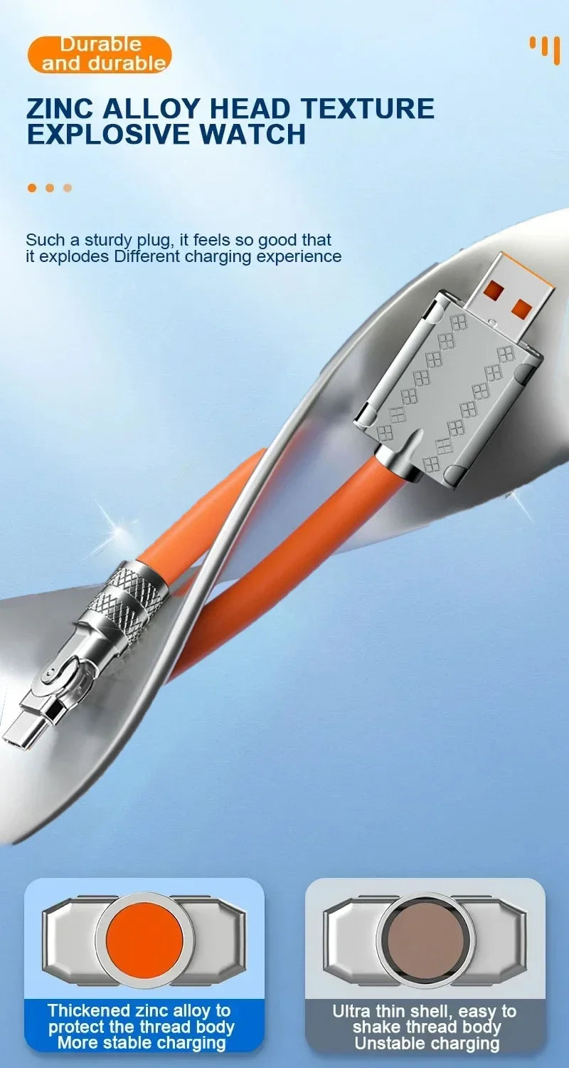 120W 7A fast charge USB C to Type-C cable 180 ° rotation liquid silicone cable for iPhone Xiaomi Redmi honor phone charger